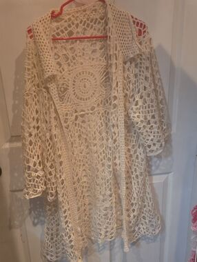 Crochet Open-Knit Cream Cardigan
